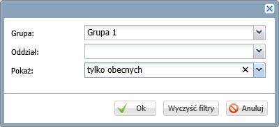 Aby wyświetlić ponownie całą listę, należy usunąć wpis z pola. Po kliknięciu przycisku Filtruj można ustawić kryteria filtrowania listy.