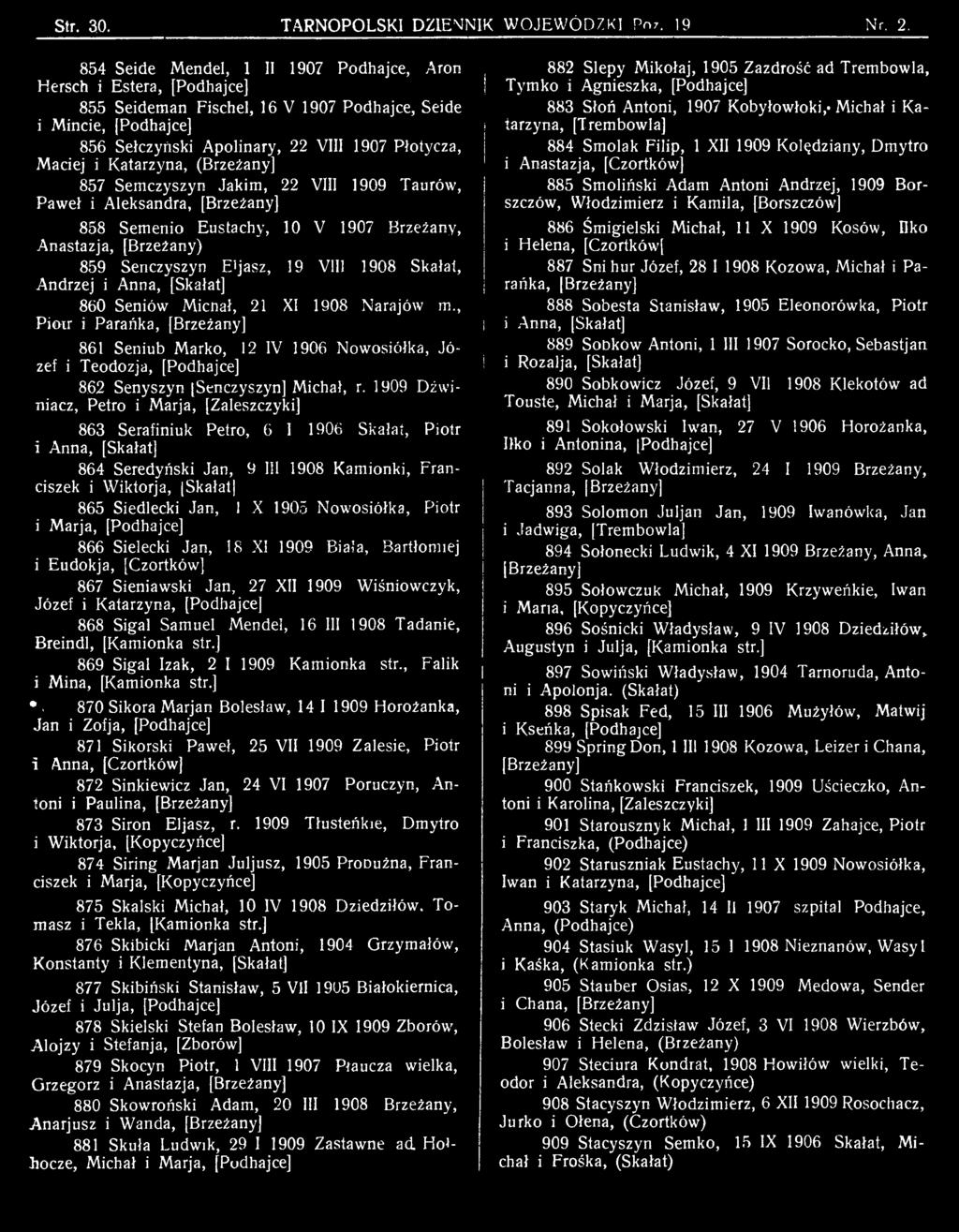 , Pioir i Parańka, [Brzeżany] 861 Seniub Marko, 12 IV 1906 Nowosiółka, Józef i Teodozja, [Podhajce] 862 Senyszyn [Senczyszyn] Michał, r.