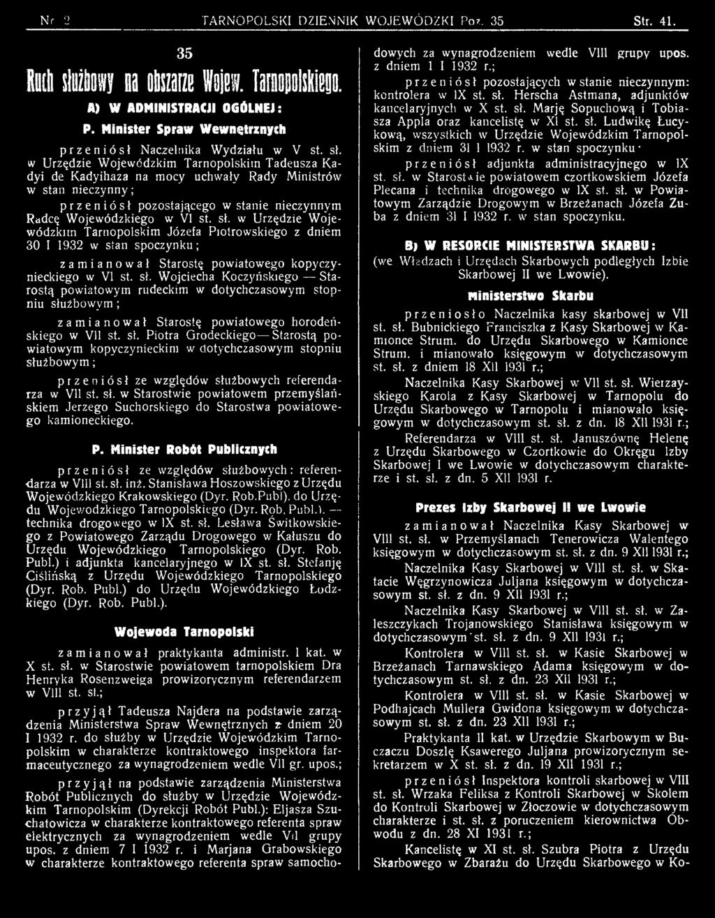 Wojciecha Koczyńskiego Starostą powiatowym rudeckim w dotychczasowym stopniu słu