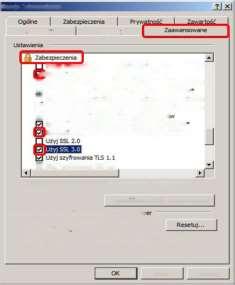 0]; Opcje internetowe c 'c4qoen Program / Blokuj niebezpieczne obrazy z mą mieszany zawartością Nie zapisuj zaszyfrowanych stron na dysku Opróżnij folder tymczasowych pfików internetowych podcz 17)