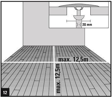 [12] W przypadku pomieszczeń o powierzchni ciągłej wynoszącej 150 m 2 podłogę można ułożyć bez listew dylatacyjnych przy