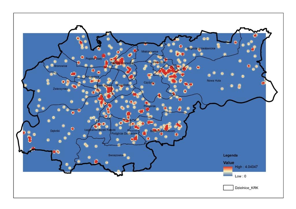 Próba wykorzystania interwencji PSP do wyznaczenia obszarów Przykład miasta Krakowa Analizy skupienia interwencji na pewnych