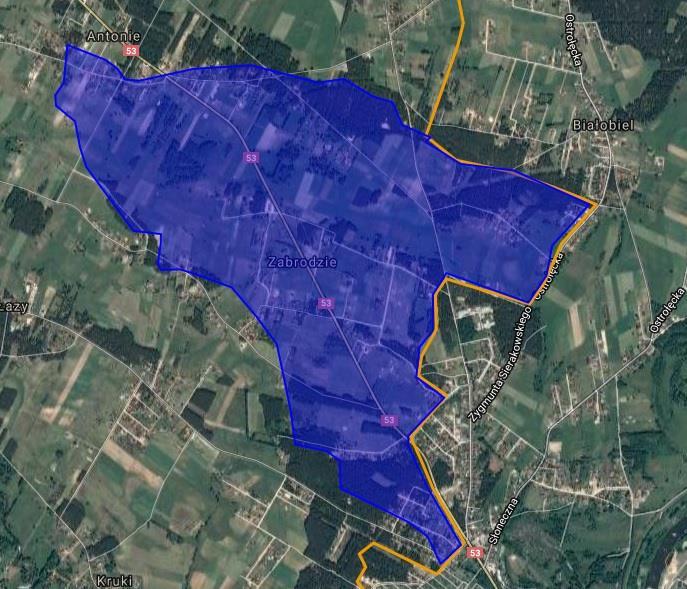 Rysunek 16. Zasięg JCWP Narew od Pisy do Omulwi w obrębie Gminy Olszew-Borki. Źródło: http://geoserwis.gdos.gov.