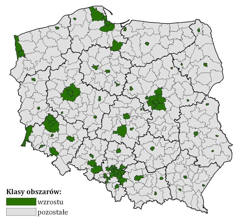 Obszary wzrostu to obszary o relatywnie najwyższych wartościach poziomu rozwoju społeczno-gospodarczego w latach 2000-2010 Charakteryzują się one m.in. : SEMINARIUM 8.01.2015 r.