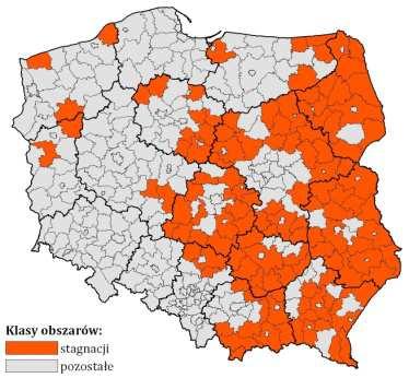 Obszary stagnacji to obszary o relatywnie najniższych wartościach poziomu rozwoju społeczno-gospodarczego w latach 2000-2010 Charakteryzują się one: SEMINARIUM 8.01.2015 r.