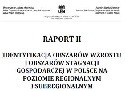 rozkład obszarów wzrostu i obszarów stagnacji gospodarczej H1: Cechą charakterystyczną rozwoju