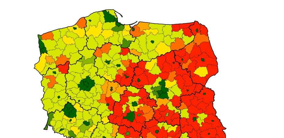 ZRÓŻNICOWANIE PROCESÓW ROZWOJOWYCH rozkład obszarów W POLSCE wzrostu - wnioski i