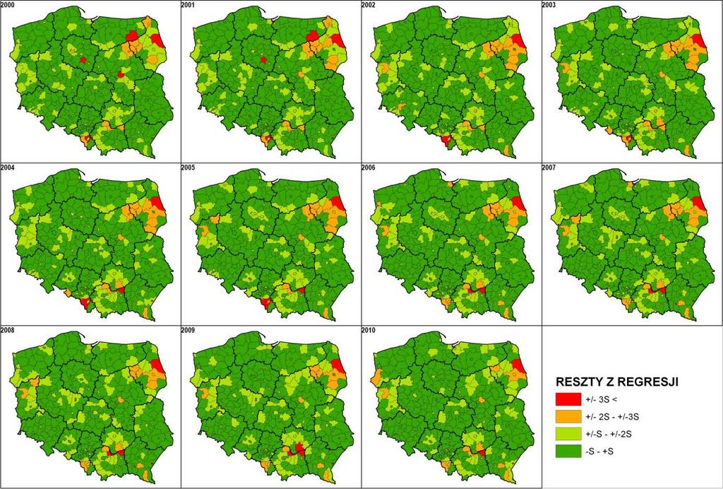 czynniki rozwoju obszarów wzrostu i obszarów stagnacji gospodarczej H4: Rozmieszczenie oraz rozwój obszarów wzrostu i obszarów stagnacji gospodarczej determinowane są przez istotne czynniki, których