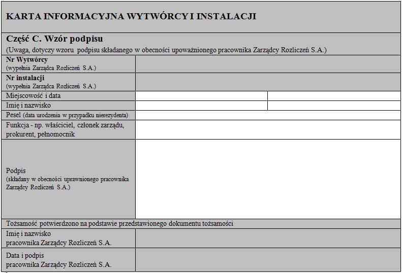 Karta informacyjna Wytwórcy i Instalacji KIWI cz.