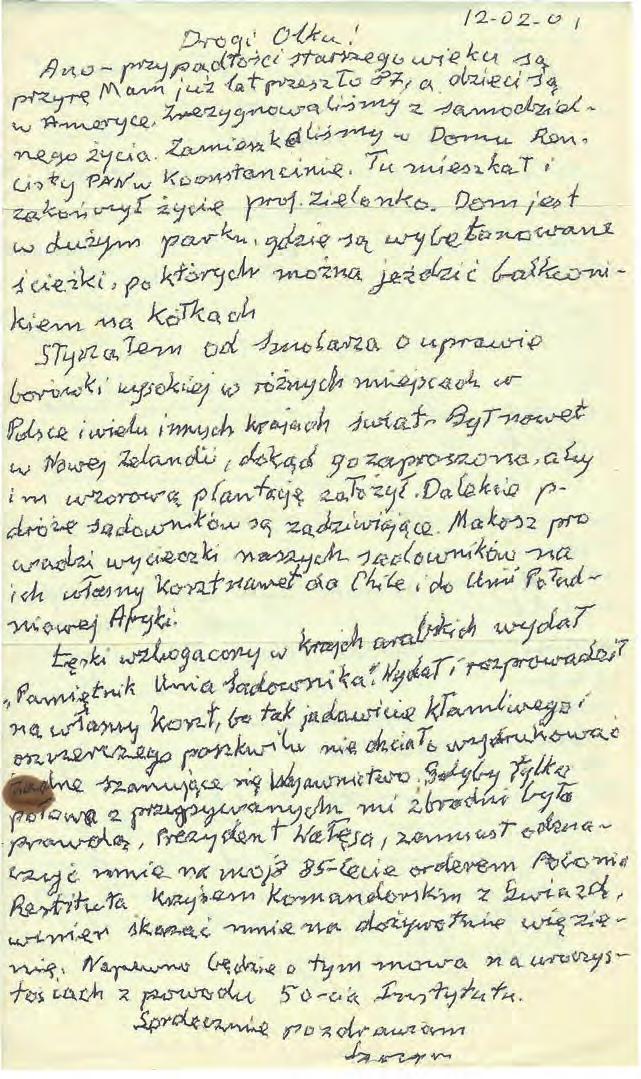 TRADYCYJNE SADOWNICTWO NA TERENIE POGÓRZA PRZEMYSKIEGO 123 List z dnia 12.02.2001 r. od prof.