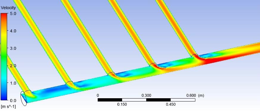L = 76 d, CFD-Post ANSYS strefy recyrkulacji Rys. 4.51.