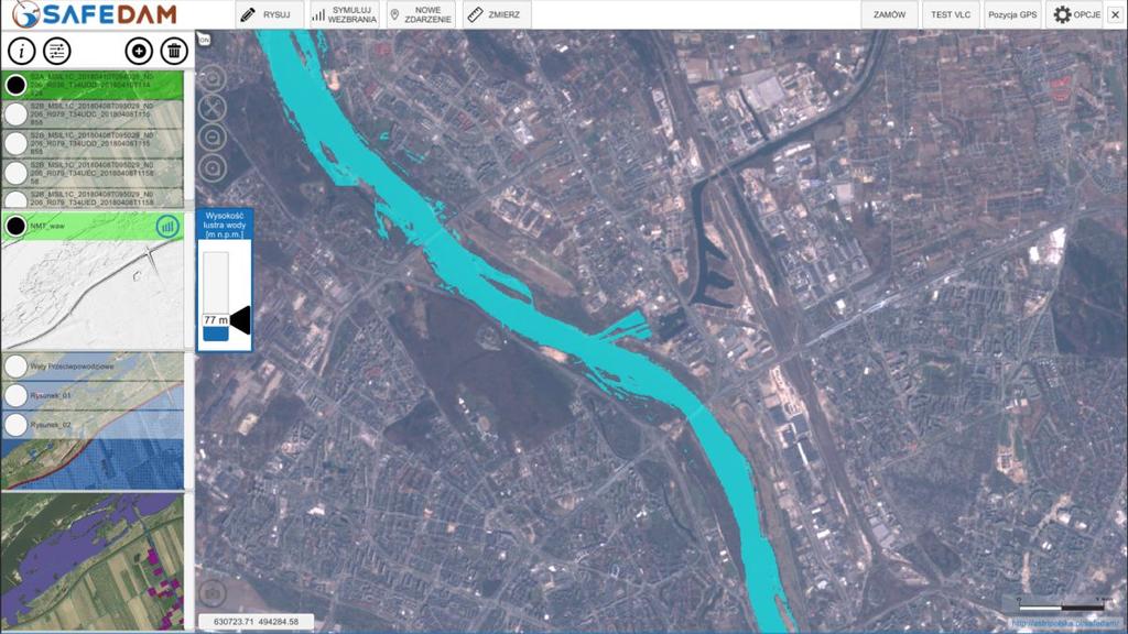 Analiza poziomu lustra wody dla Warszawy zrealizowana z wykorzystaniem systemu SAFEDAM w oparciu o dane z satelity Sentinel-1.