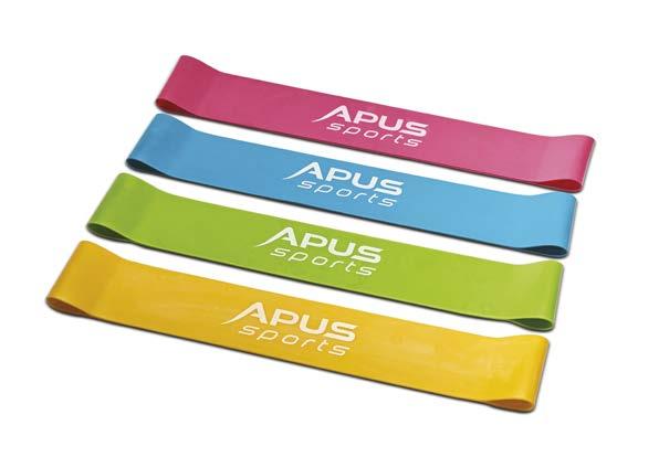 TAŚMY POWER BANDS TAŚMY MINI POWER BANDS Taśmy od Apus Sport posiadają cztery stopnie oporu, a każdy poziom trudności oznaczony jest