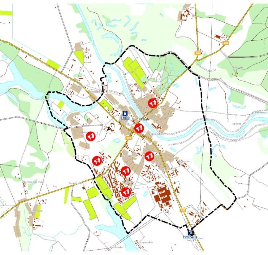 Raport o stanie gminy Śrem 2014-2018 119 Lokalizacja urządzeń alarmowych na terenie Śremu W 2017 roku zainstalowano dwie nowe syreny alarmowe, jedną zmodernizowano, nastąpiła też wymiana