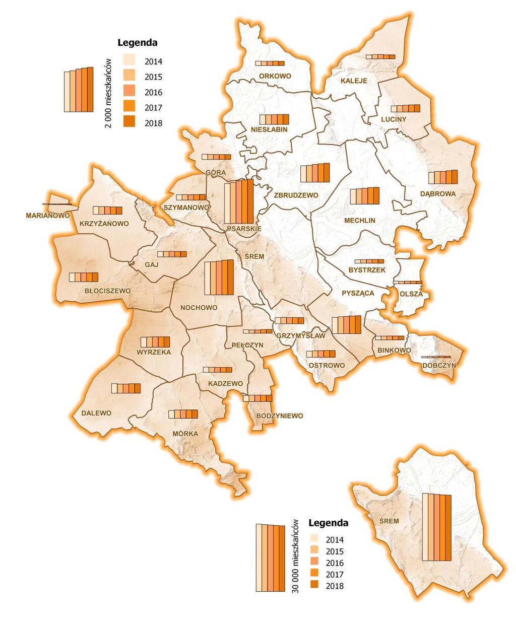 14 Raport o stanie gminy Śrem 2014-2018 Większą część populacji gminy Śrem stanowią kobiety - jest to 51,5%, mężczyźni 48,5%. W gminie Śrem nieustannie obserwuje się dodatni przyrost naturalny.