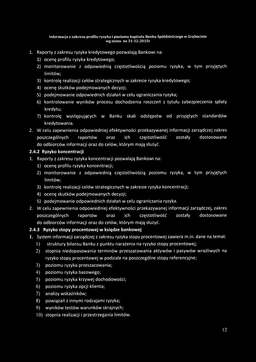 procesu dochodzenia roszczeń z tytułu zabezpieczenia spłaty kredytu; 7) kontrolę występujących w Banku skali odstępstw od przyjętych standardów kredytowania. 2.