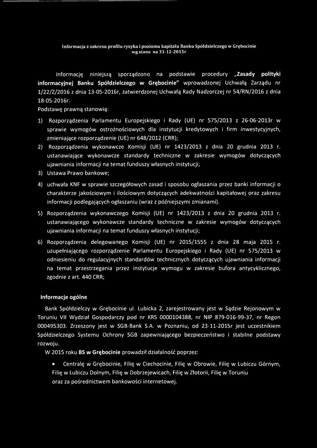 Podstawę prawną stanowią: 1) Rozporządzenia Parlamentu Europejskiego i Rady (UE) nr 575/2013 z 26-06-2013r w sprawie wymogów ostrożnościowych dla instytucji kredytowych i firm inwestycyjnych,