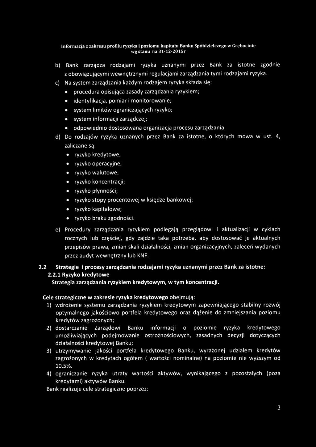 informacji zarządczej; odpowiednio dostosowana organizacja procesu zarządzania. d) Do rodzajów ryzyka uznanych przez Bank za istotne, o których mowa w ust.