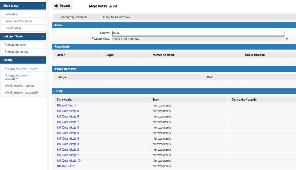 Należy wybrać tę klasę z listy klas, zmienić jej nazwę na np. do usunięcia i dodać jeszcze raz kl 6a, tym razem wybierając prawidłowo jej poziom.
