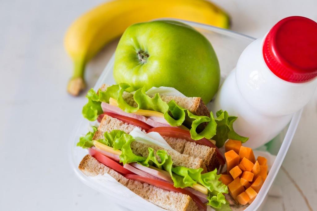 3 Look at the lunch box and describe what you see, using some, any, much, many.