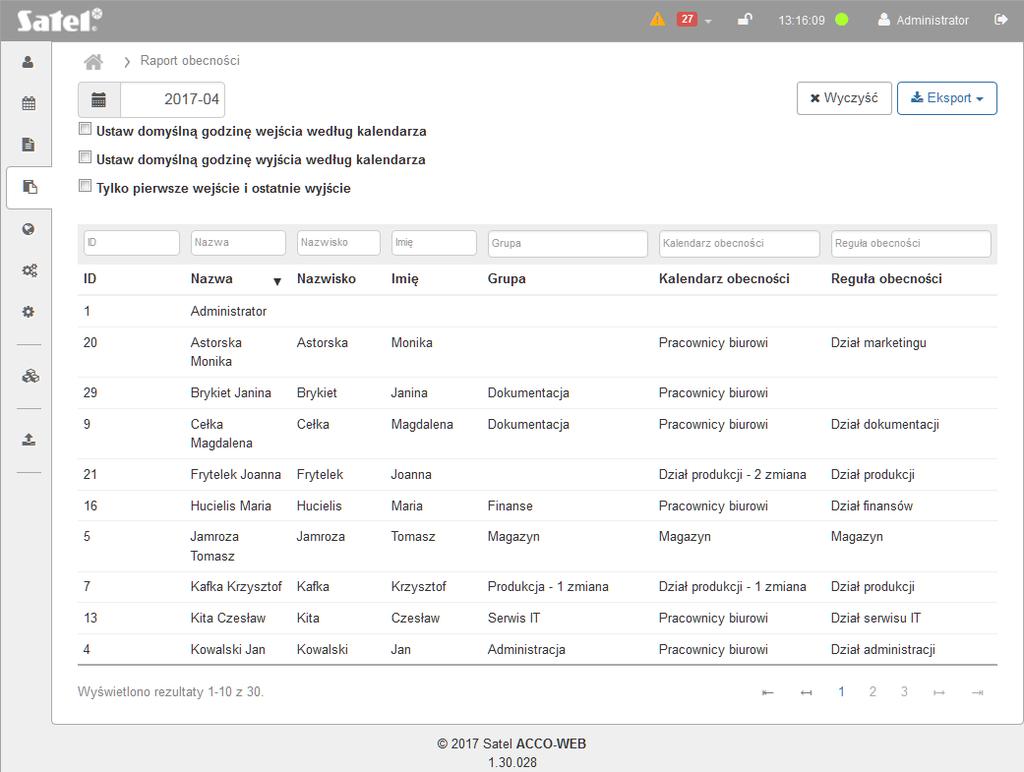 62 ACCO-WEB SATEL Rys. 53. Lista użytkowników na stronie Raport obecności.