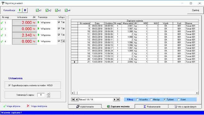 62 Oprogramowanie / CAS REJWAG CAS REJWAG Program CAS RejWag umożliwia rejestrację ważeń oraz ich zapisywanie.
