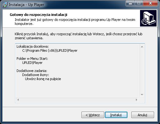W oknie Gotowy do rozpoczęcia instalacji