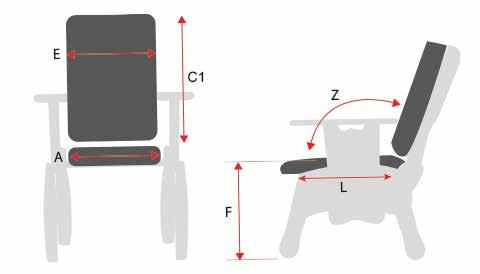 tabele pomiarowe Symbol Pomiar Jednostka Rozmiar 1 Rozmiar 2 Rozmiar 3 Rozmiar 4 Rozmiar 5** A/E Szerokość siedziska / oparcia [cm] 23 26,5 31 35 42 L Głębokość siedziska [cm] 18-23,5 22,5-30