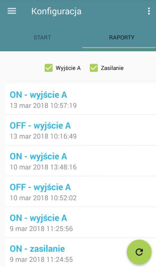 Ekran ten zawiera listę wszystkich zarejestrowanych zdarzeń.