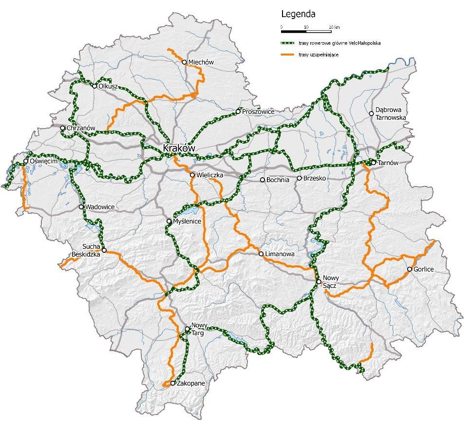 VeloMałopolska Sieć tras rowerowych 8 głównych tras rowerowych 1000 km tras tworzących spójną sieć trasy