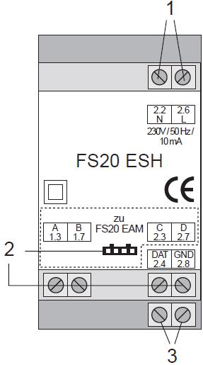 5. Panel sterowania, połączenia 1. Podłączenie do sieci zasilania 230 V~/50Hz 2. Podłączenie odbiornika radiowego 3. Podłączenie szyny transmisji danych Rysunek 1 6.