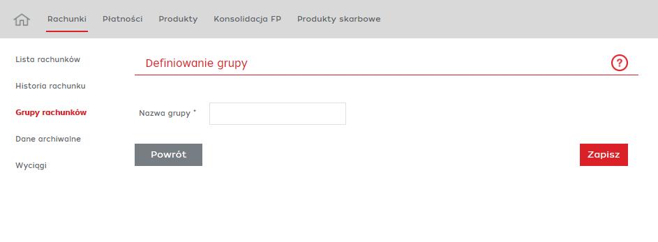 7.4.2 Nowa grupa Funkcjonalność umożliwia stworzenie nowej grupy rachunków, która widoczna będzie na liście rachunków.
