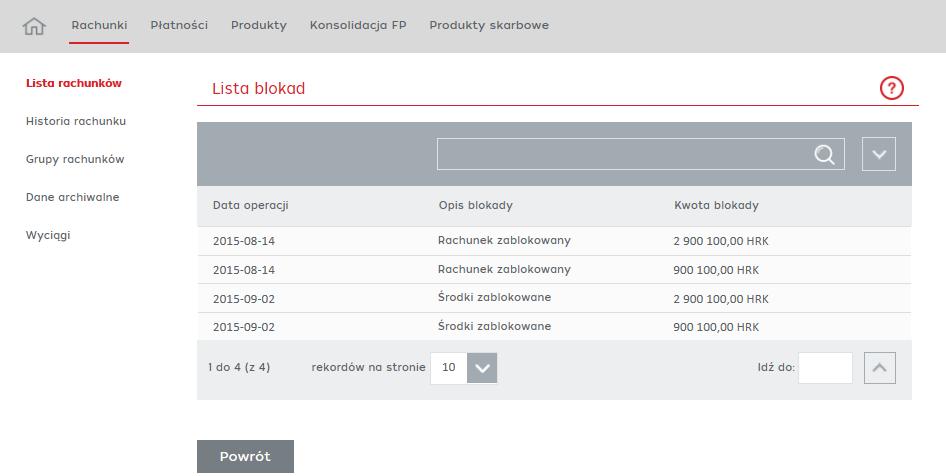 6 Lista blokad Funkcjonalność w prosty sposób umożliwia użytkownikowi przeglądanie operacji, które znajdują się w trakcie realizacji, wraz z danymi na temat kwoty blokady, co ułatwia