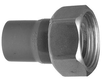 2 55 0 Element przejściowy nyplowo-mufowy PVC-U / mosiądz, wg ISO/DIN - G ë Końcówka dwuzłączki: nyplowa / mufowa do wklejenia wg ISO/DIN, PVC-U ë Nakrętka dwuzłączki: gwint wewnętrzny G, mosiądz ë