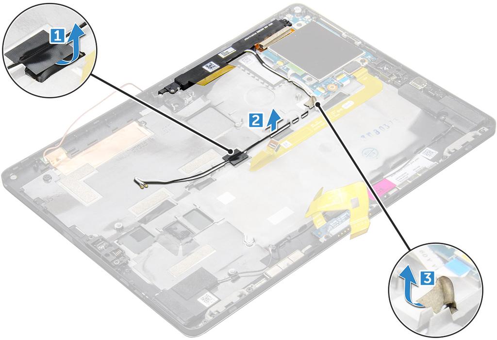 a b c akumulator panel wyświetlacza karta Micro-SIM/Micro SD UWAGA: Karta Micro-SIM jest zainstalowana tylko w tabletach dostarczanych z modułem WWAN.