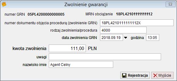 Aby zarejestrować zwolnienie gwarancji należy odszukać na liście obciążenie gwarancji według numeru MRN i wybrać przycisk Zwolnienie gwarancji.