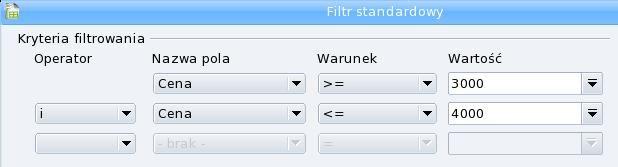 Porządkowanie tabeli danych Przykładowe ustawienia kryteriów filtrowania przy zastosowaniu operatora i.