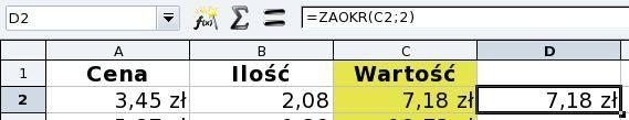 Zaokrąglanie liczb Zaokrąglanie liczb poprzez funkcję Innym sposobem na zaokrąglenie liczb jest zastosowanie odpowiedniej funkcji.