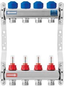 Rozdzielacze Podstawowa regulacja ogrzewania podłogowego polega na wyrównaniu oporów przepływu przez poszczególne wężownice w celu