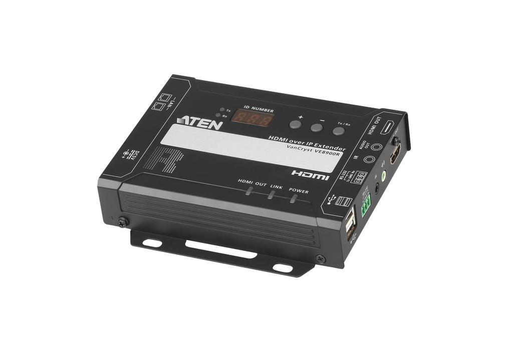 VE8900R Odbirnik HDMI ver IP Odbirnik VE8900R Vide ver IP firmy ATEN dstarcza wizualnie bezstratne sygnały 1080p AV z małym późnieniem na duże dległści za pśrednictwem standardwej sieci Gigabit.