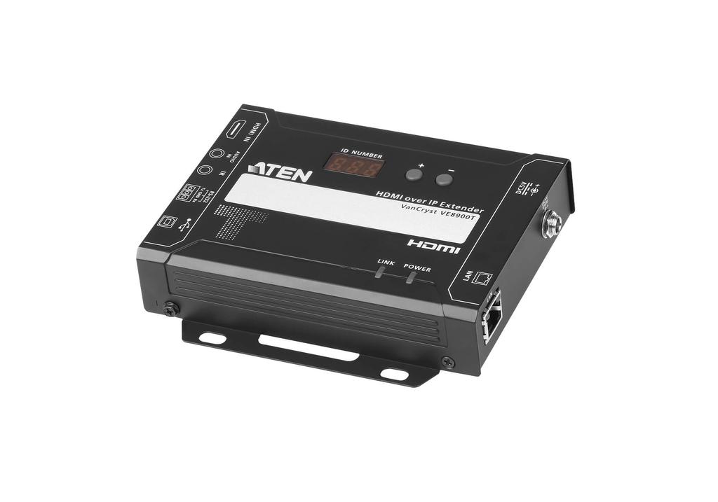VE8900T Nadajnik HDMI over IP Nadajnik VE8900T Wideo over IP firmy ATEN dostarcza wizualnie bezstratne sygnały AV 1080p z małym opóźnieniem na duże odległości za pośrednictwem standardowej sieci