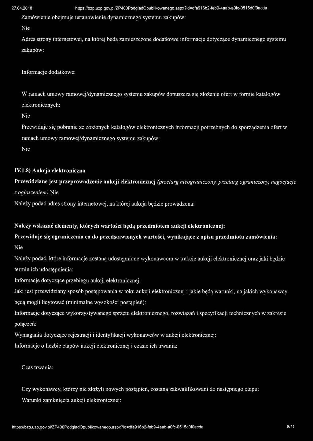 sporządzenia ofert w ramach umowy ramowej/dynamicznego systemu zakupów: IV. 1.