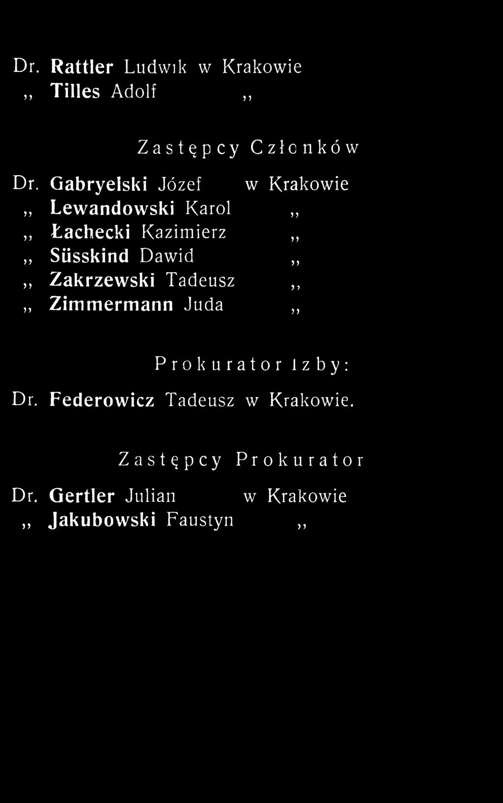 Dawid,, Zakrzewski Tadeusz Zimmermann Juda Prokurator Izby: Dr.
