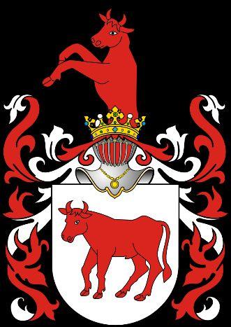 Herb Ciołek W polu srebrnym ciołek stojący czerwony. W klejnocie pół ciołka wspiętego obróconego w prawą stronę. Labry srebrno-czerwone.