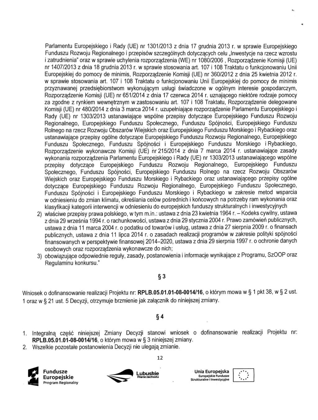 Parlamentu Europejskiego i Rady (UE) nr 1301/2013 z dnia 17 grudnia 2013 r.