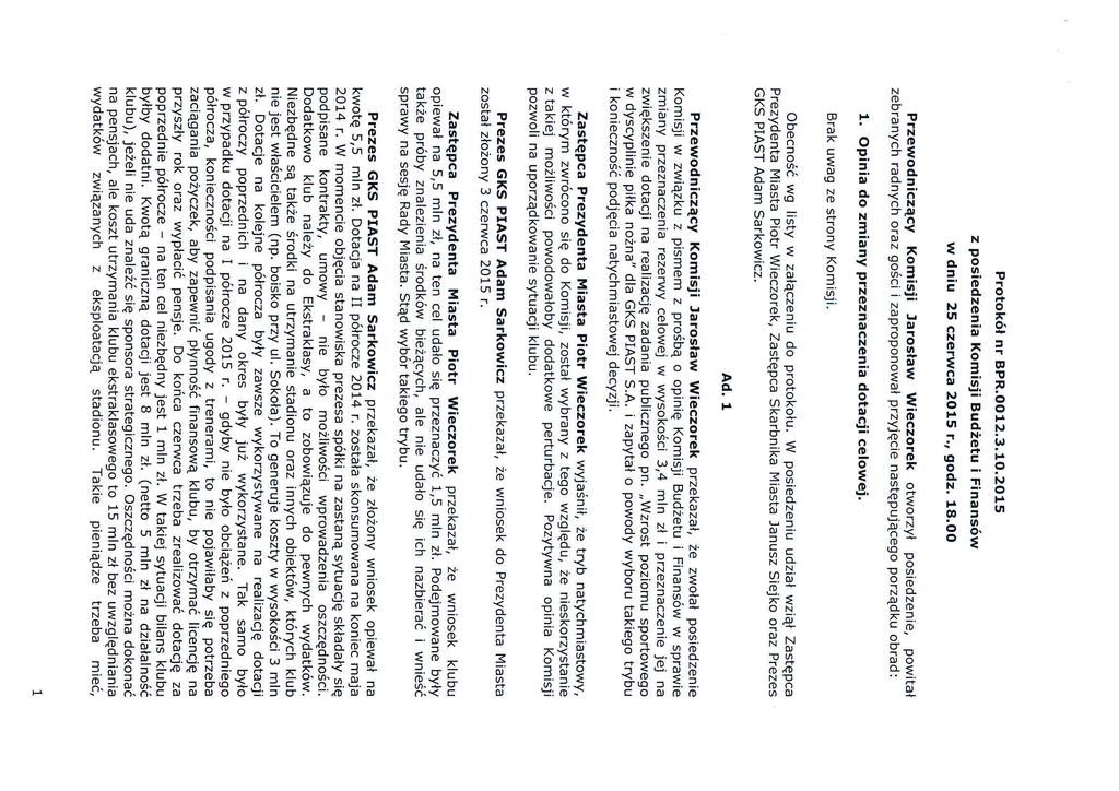 Prútükół nr BPR.0O12.3.10.2015 z posiedzenia Komisji Budżetu i Finansów w dniu 25 czerwca 2015 r., godz. 18.