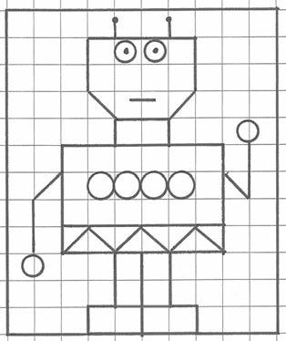 3. Na rysunku robota ukryte są figury geometryczne. Pokoloruj: koła na zielono, trójkąty na niebiesko, a prostokąty na żółto.