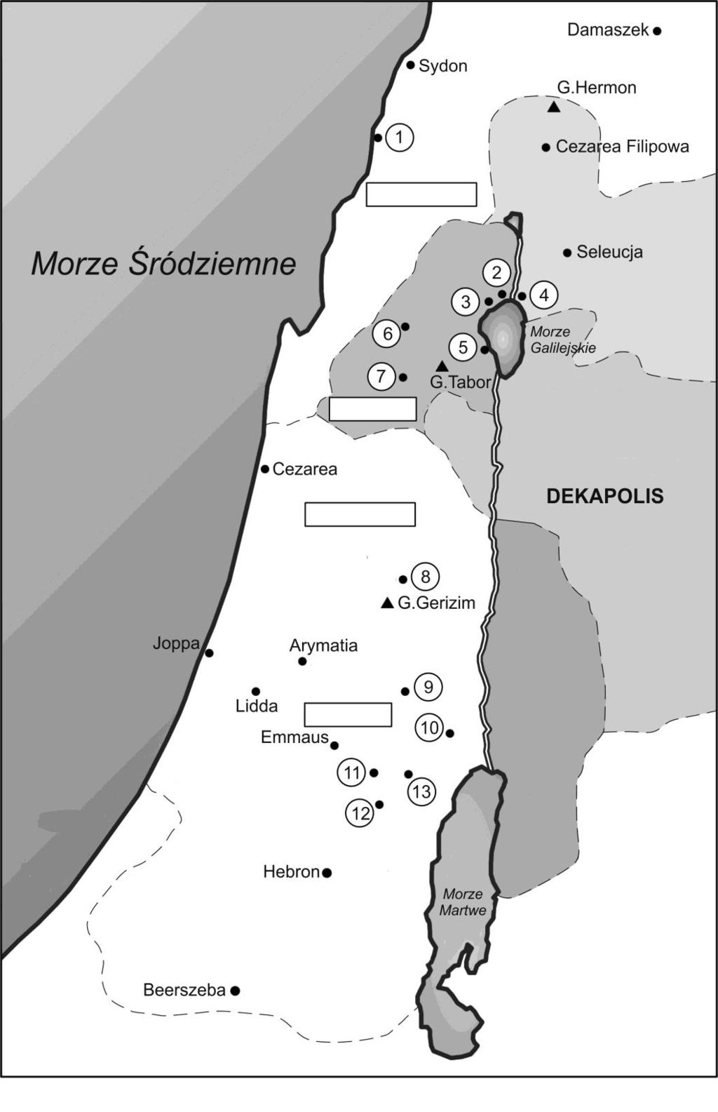 1. Tyr 8. Sychar 2. Kafarnaum 9. Efraim 3. Genezaret 10. Jerycho 4. Betsaida 11.