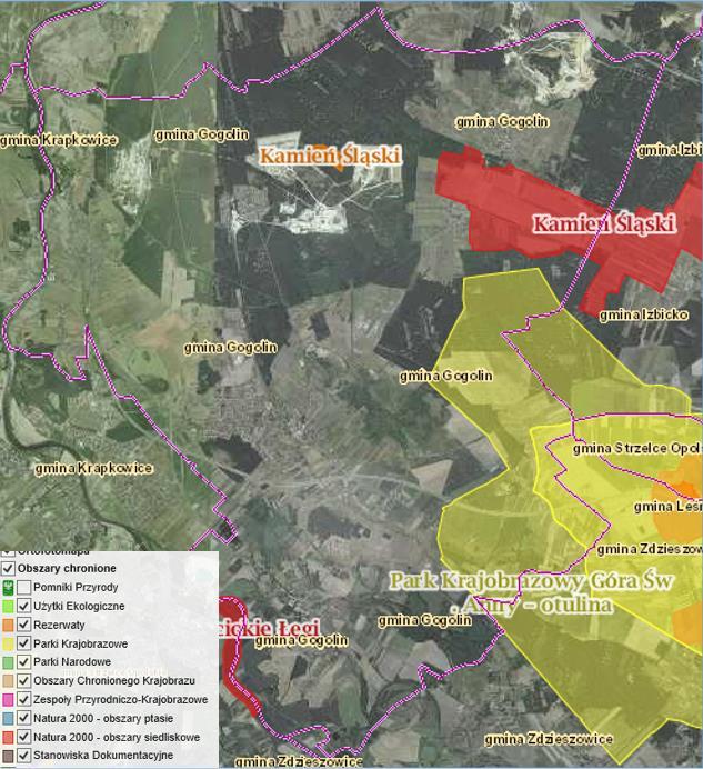 Rysunek 3. Położenie Gminy Gogolin na tle obszarów chronionych Źródło: http://geoserwis.gdos.gov.