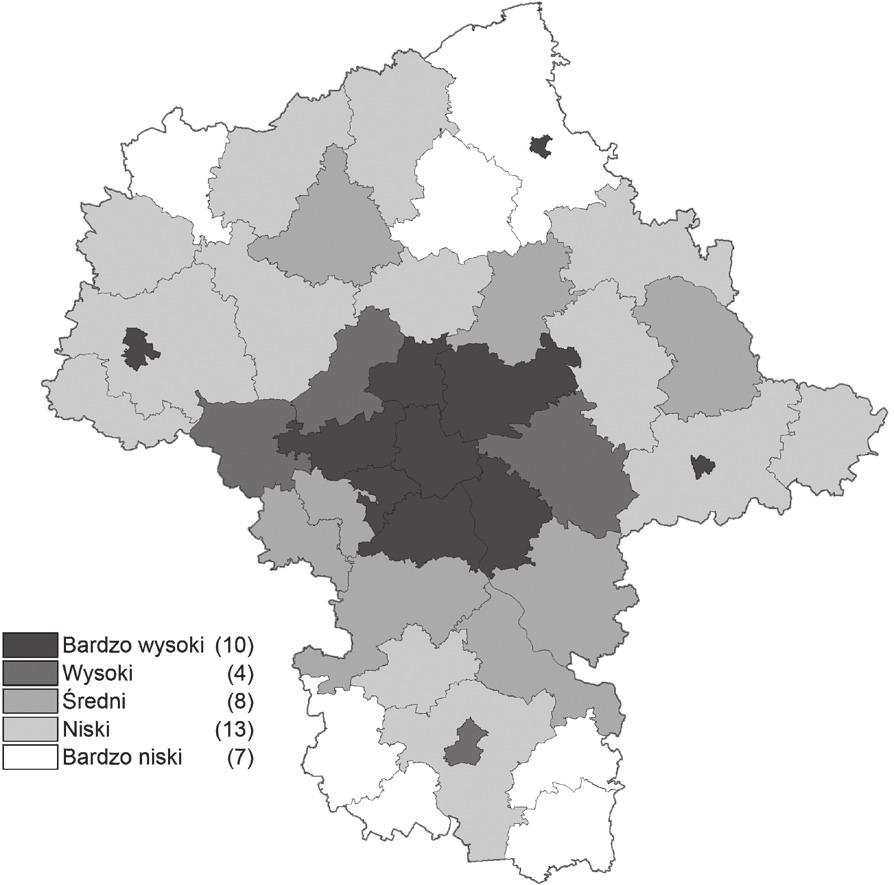 15 Rycina 14. Lokalny wskaźnik rozwoju społecznego w powiatach województwa mazowieckiego w 2010 r. Źródło: opracowanie MBPR na podstawie danych Krajowego Raportu o Rozwoju Społecznym. Polska 2012.